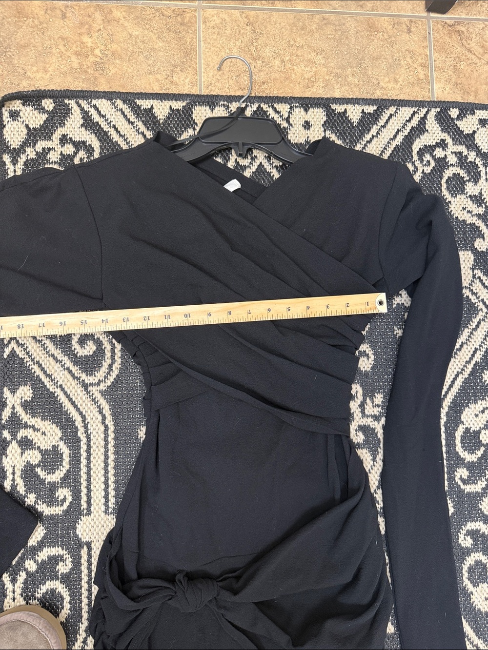 ZARA STUDIO lightweight wool Black Long-Sleeve Ruched Midi Dress large - Picture 14 of 16